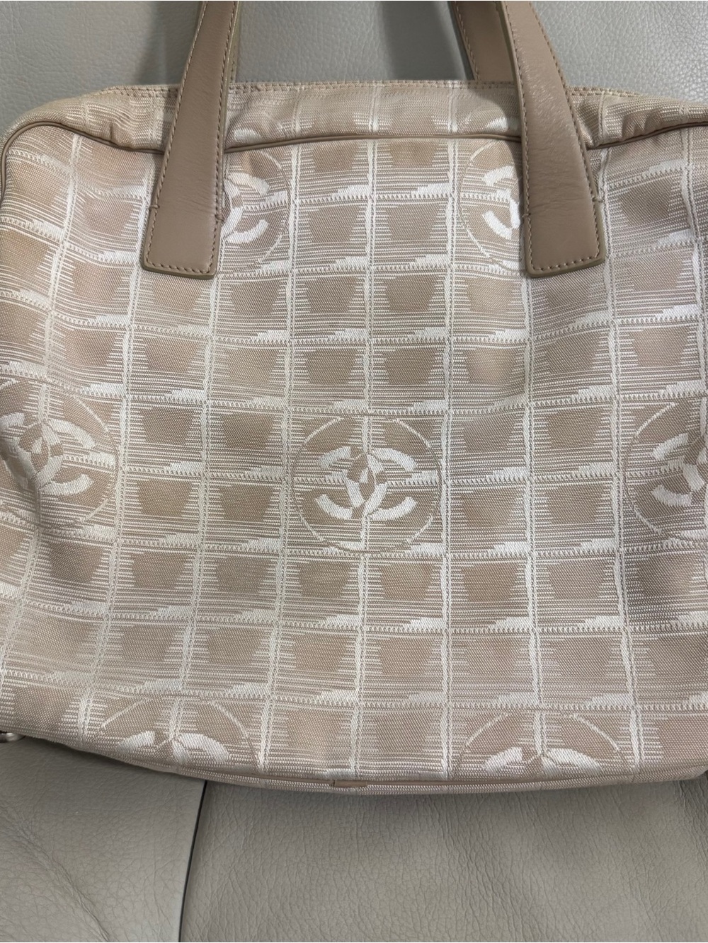 CHANEL travel line Beige & Cream Logo Pattern Tote